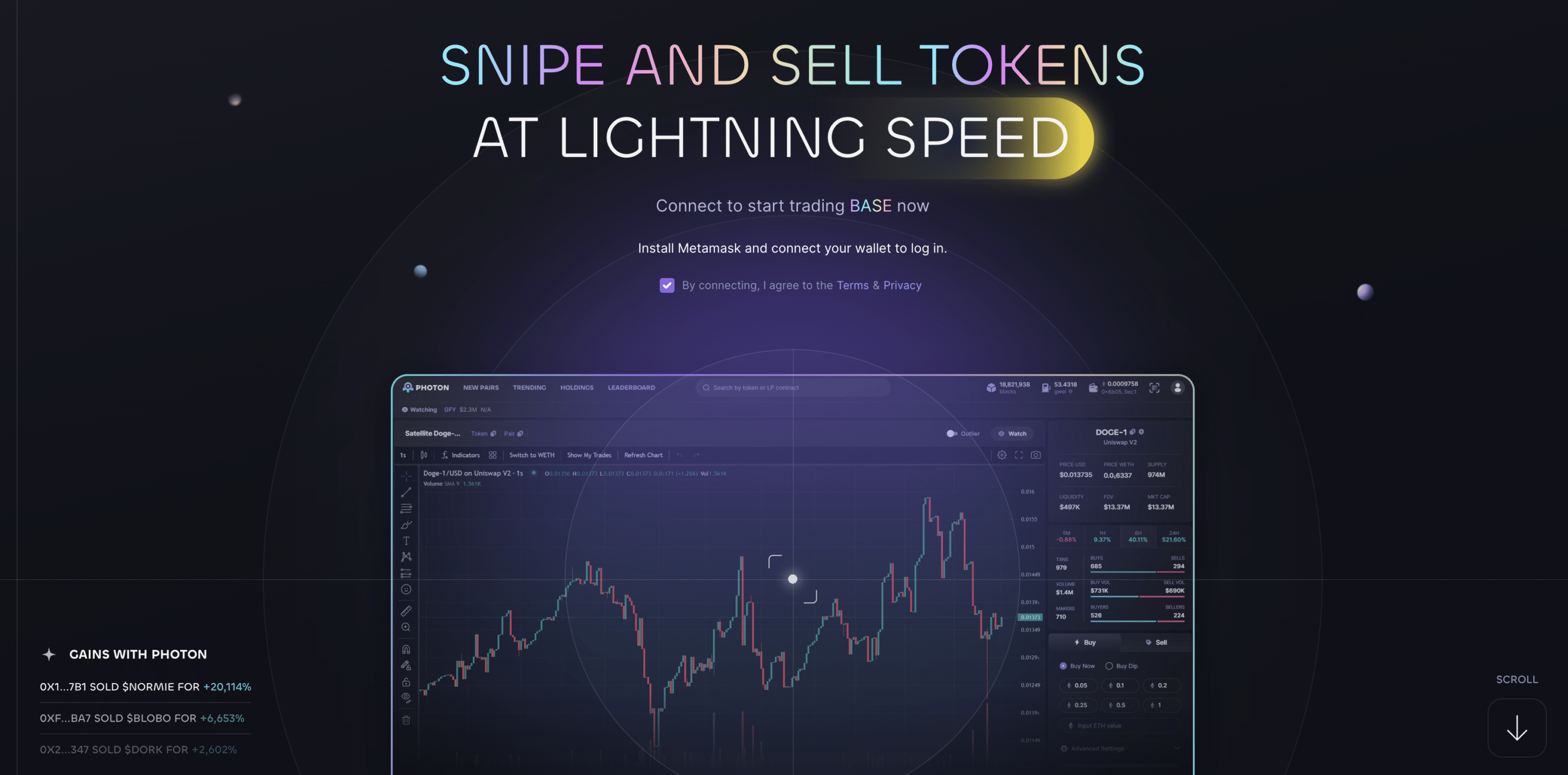 Photon base chain trade any cbETH token lightning fast